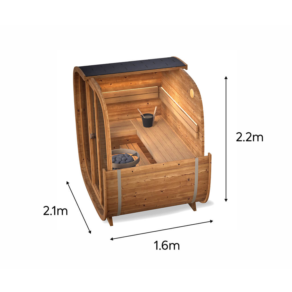 Compact Outdoor Sauna Cabin – Dice Sauna POCKET | Thermowood 1-4 Person Prefab with Glass Front & Alder Benches
