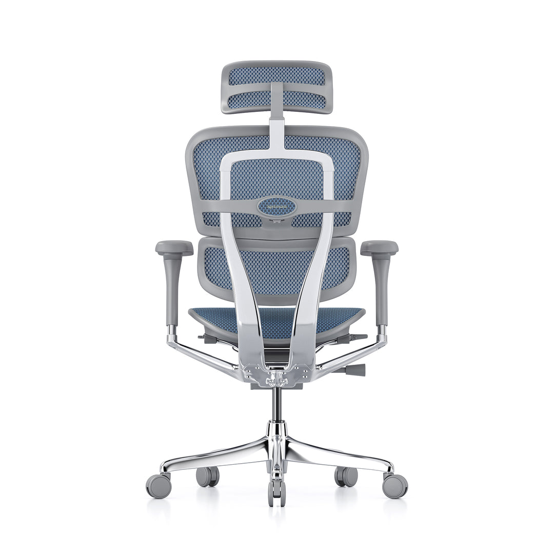 Ergohuman Office Chair- Blue Mesh Office Chair Ergohuman With Headrest Grey