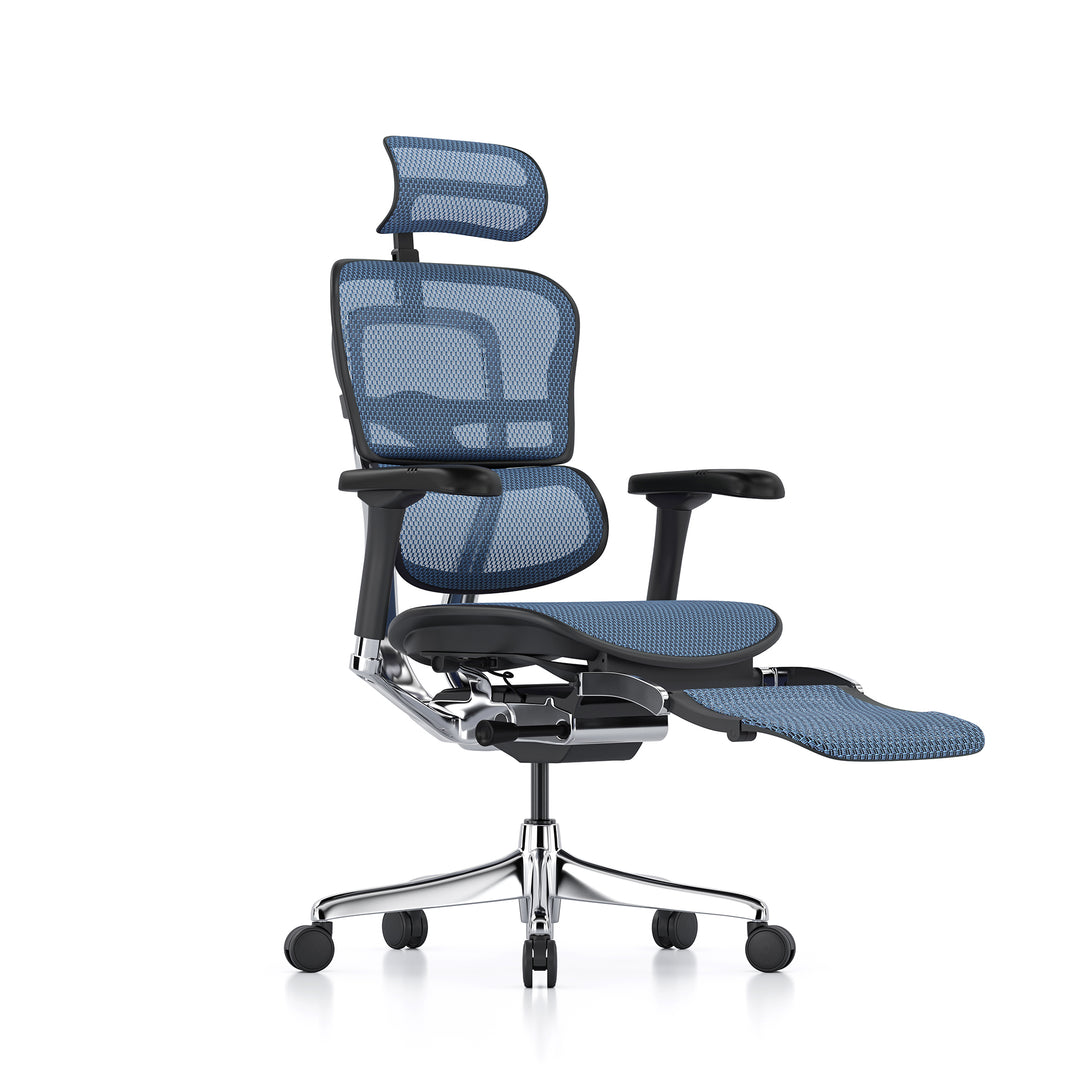 Ergohuman Office Chair- Blue Mesh Office Chair Ergohuman With Headrest + Legrest Black