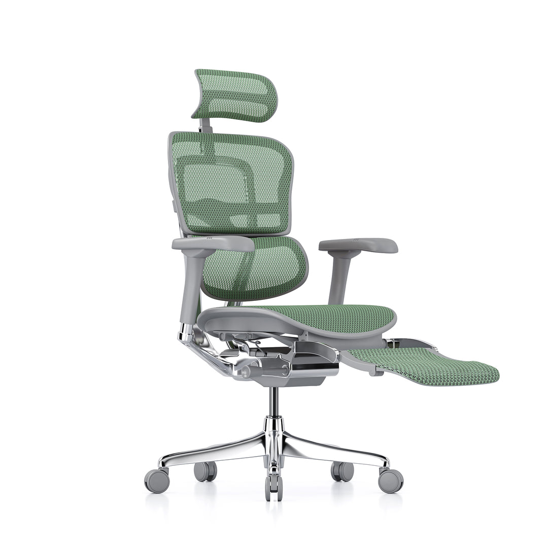 Ergohuman Office Chair- Green Mesh Office Chair Ergohuman With Headrest + Legrest Grey