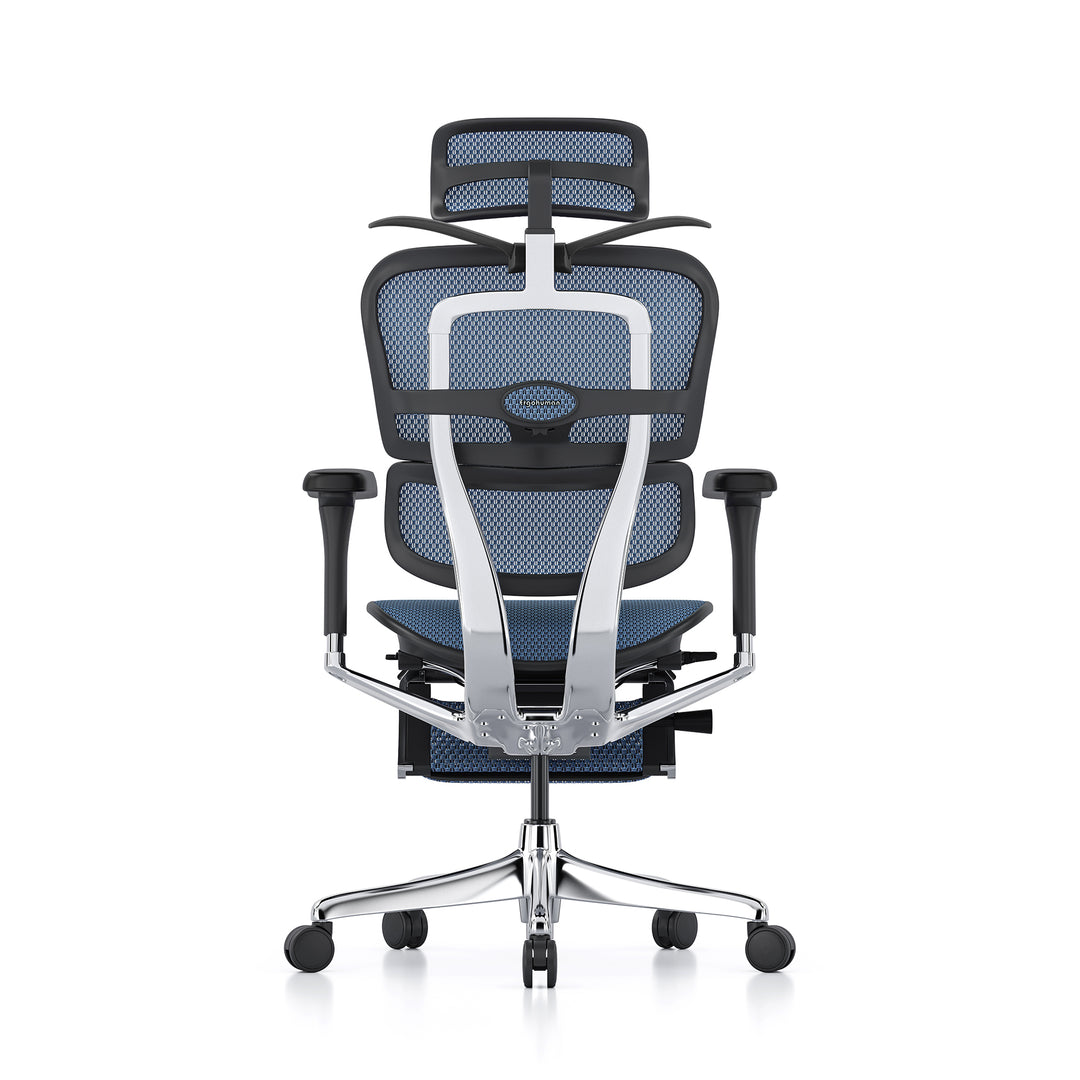Ergohuman Office Chair- Blue Mesh Office Chair Ergohuman With Headrest + Coat Hanger + Legrest Black