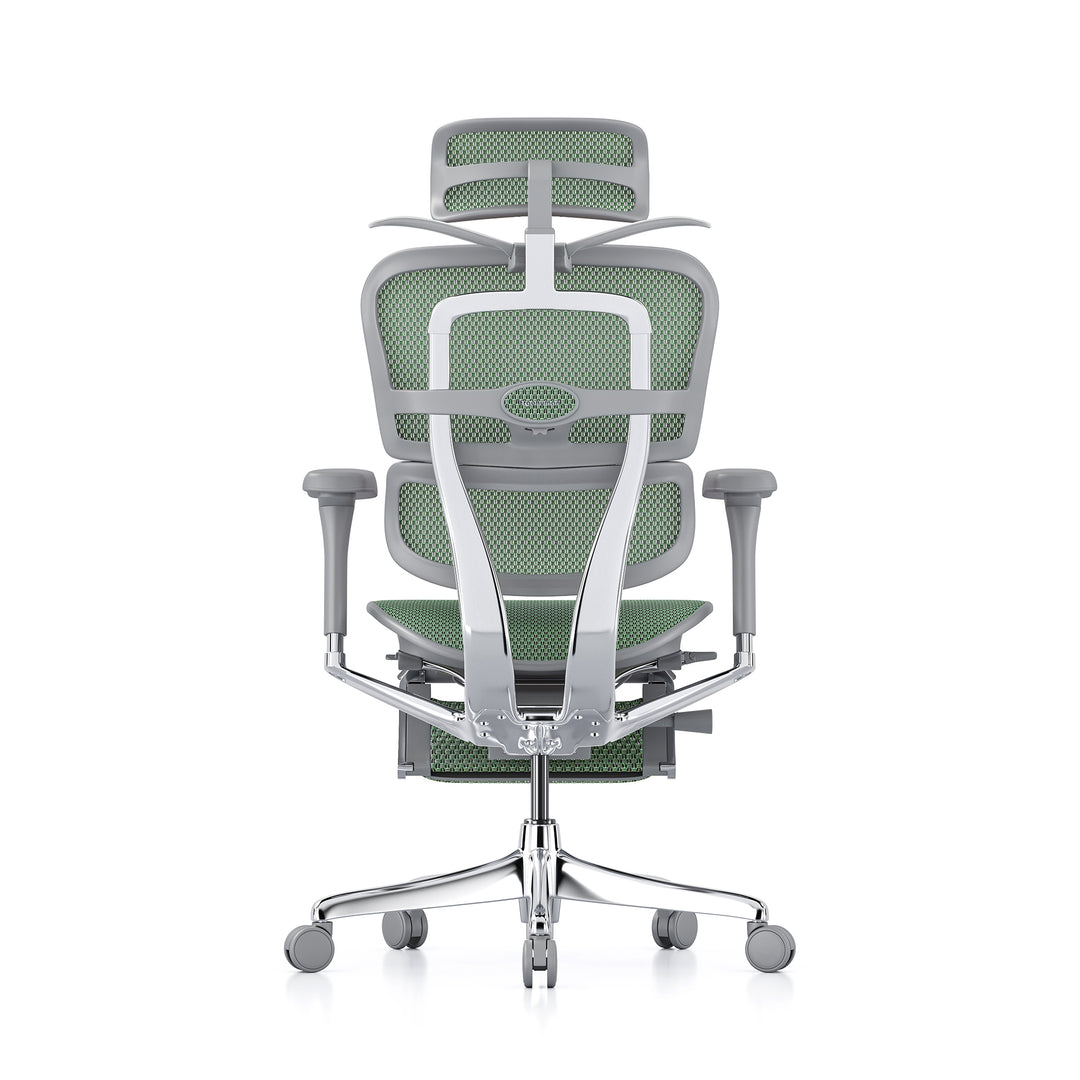 Ergohuman Office Chair- Green Mesh Office Chair Ergohuman With Headrest + Coat Hanger + Legrest Grey