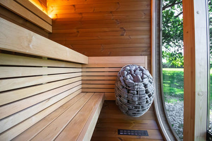 Compact Outdoor Sauna Cabin – Dice Sauna POCKET | Thermowood 1-4 Person Prefab with Glass Front & Alder Benches