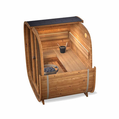 Compact Outdoor Sauna Cabin – Dice Sauna POCKET | Thermowood 1-4 Person Prefab with Glass Front & Alder Benches